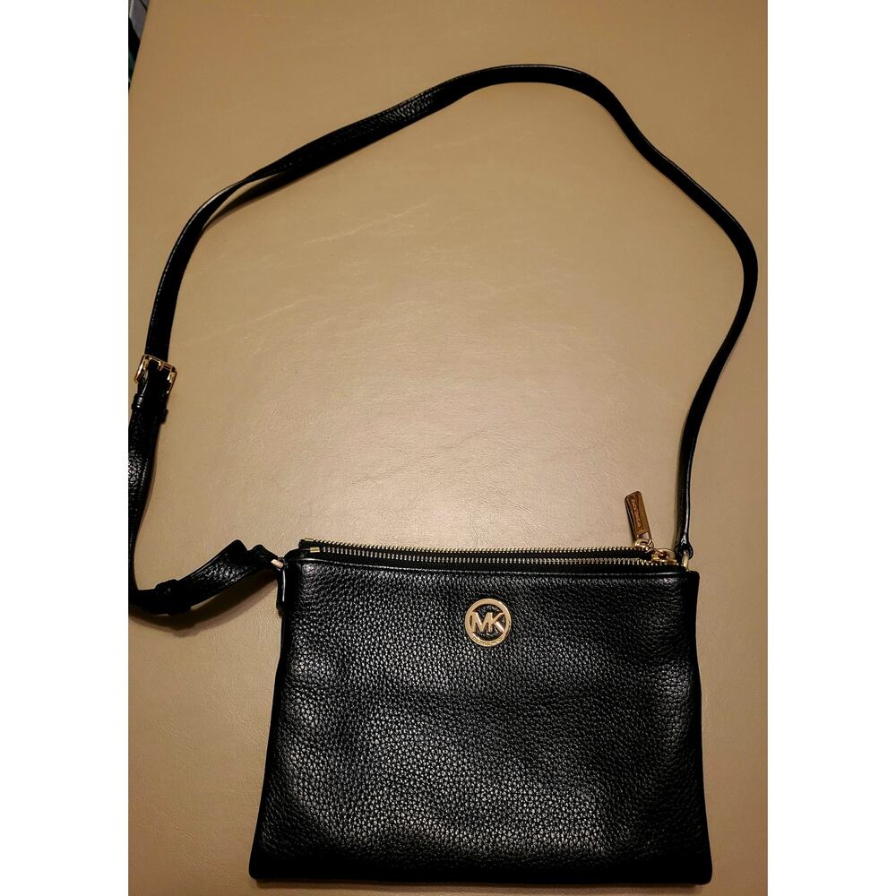Michael Kors Large Kelly, Double Zip Crossbody bag, black Pebbled Leather